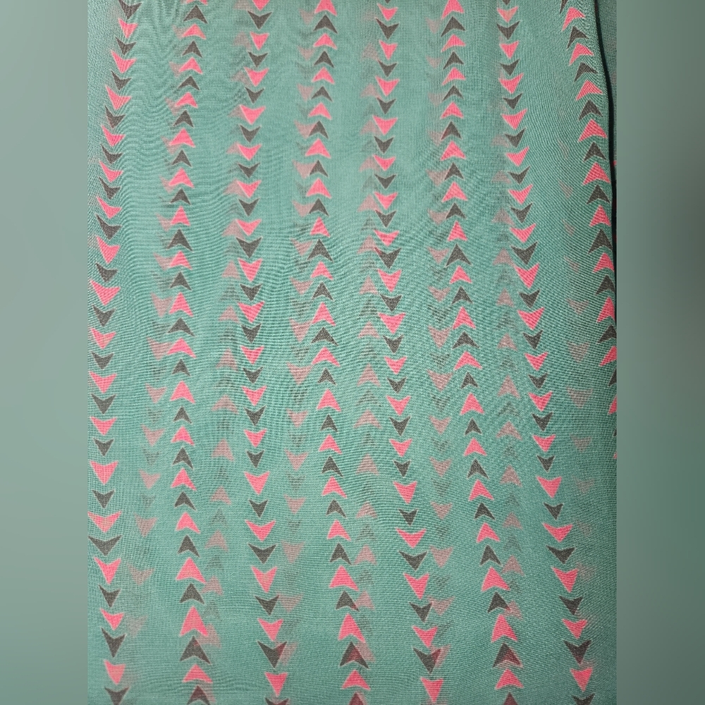 Y2k Teal Hot Pink Grey Chevron Geometric Print Twofer Tube Maxi Dress Medium M - Picture 2 of 3